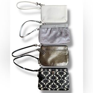Coach Vintage Wristlet Bundle Set of 4- Gray, Cream, Metallic, Black
